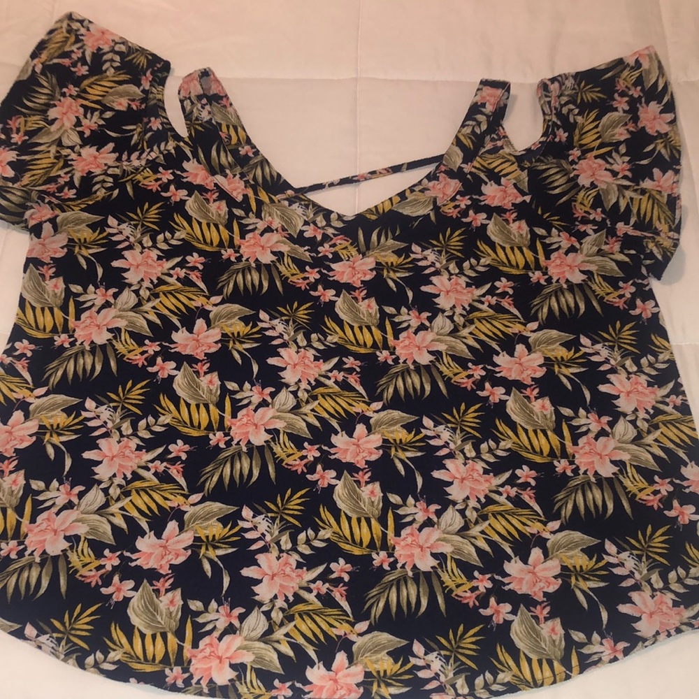 Pink and Green Relaxed Crop Blouse with Cut Out Design